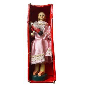 Clara Nutcracker-Themed Wooden Figurine With Pink Satin Dress 9” READ: Broke Arm